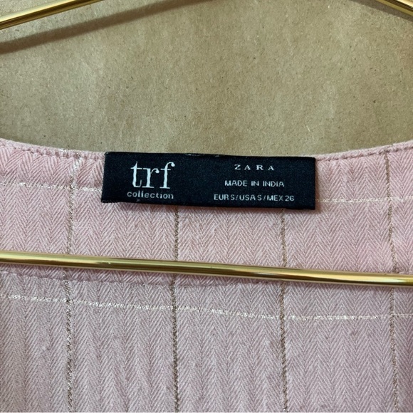 Zara | Asymmetrical Midi Dress Tiered Popover Deep V Neck Pink Metallic Size S - Picture 3 of 14